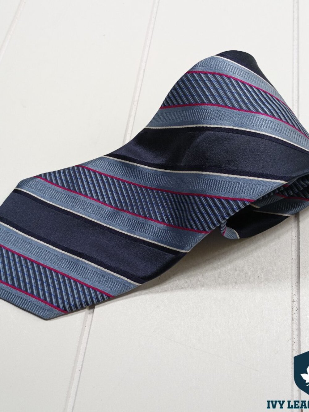Villa Bolgheri Italy Navy Blue Repp Stripe Silk Tie Classic Ivy League